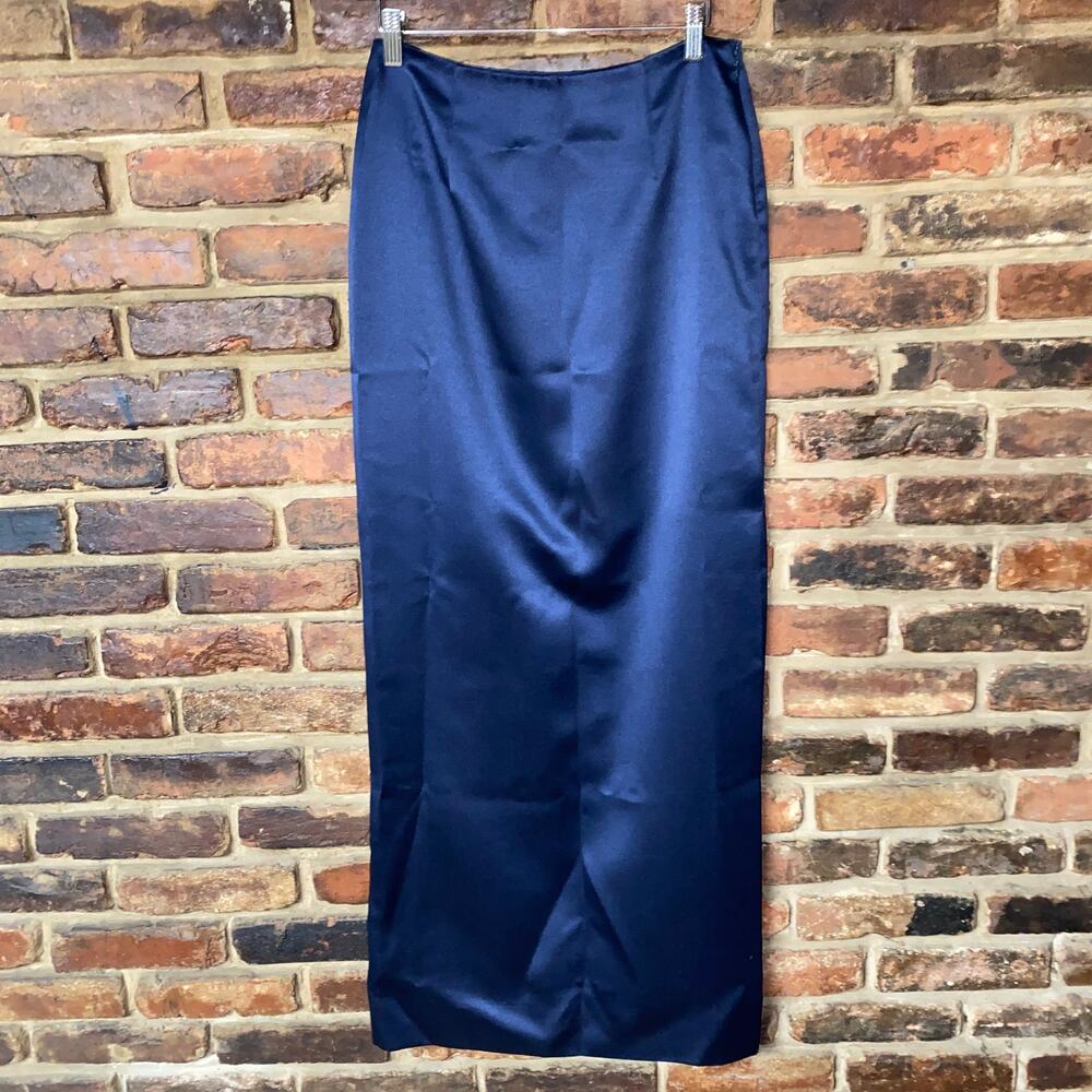 Nicole Miller Navy Blue Satin Evening Maxi Long Skirt Women's Size 6